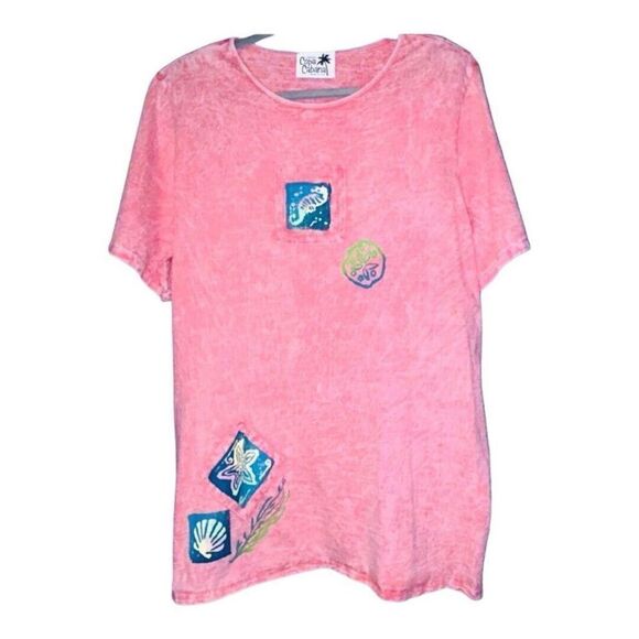 Vintage T- Shirt Women’s Size XL USA Beach 80s 90s Vacation shells bright pink - Picture 1 of 7
